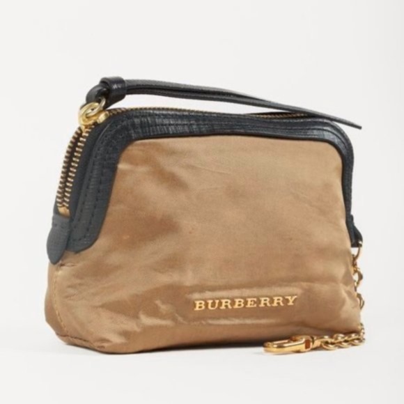Burberry Gold Satin Leather-Trim Pouch - Picture 1 of 8